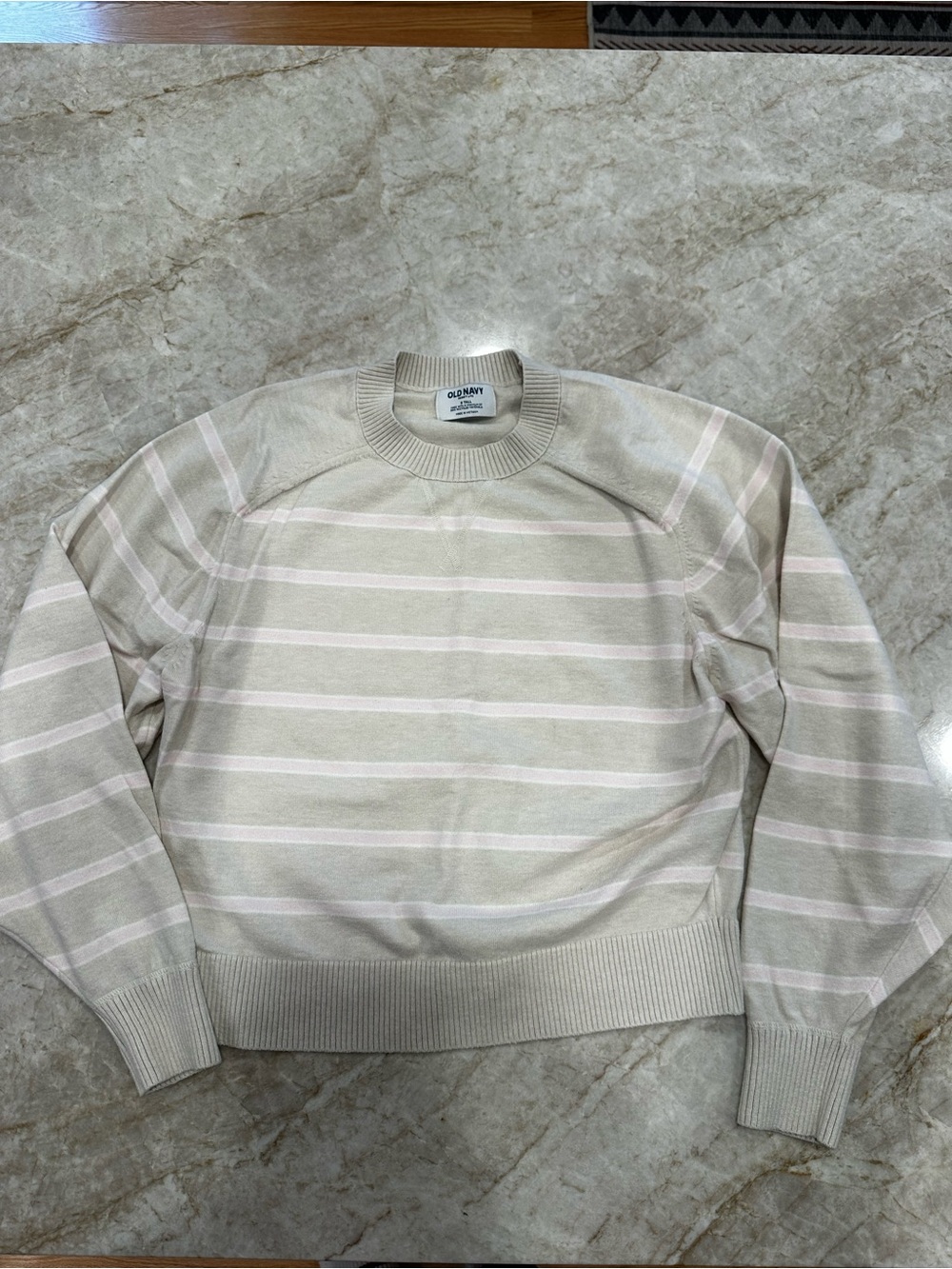 Old Navy Striped Crewneck Sweater in Beige and Light Pink